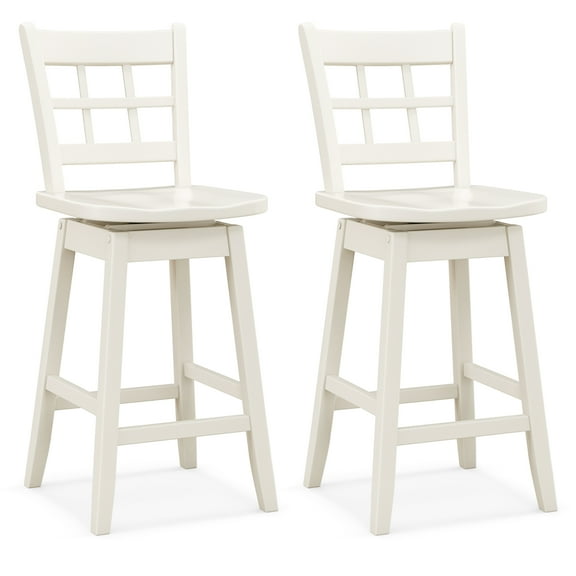 Gymax 2PCS 24.5 Inch Counter Height Bar Chairs Swivel Bar Stools w/ Hollow Backrest White