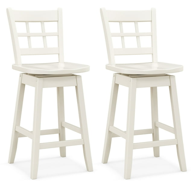 Gymax 2 Pcs Tabourets de Bar de Comptoir 24,5 Pouces Pivotants avec Dossier Ajouré Blanc