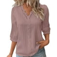thumbnail image 2 of Tops for Women Trendy Summer DYTTDG Women's Lightweight Fashion Lace V-Neck 3/4 Sleeve T-Shirt Loose Blouses Pullover Casual Tops Rose Gold,S, 2 of 4