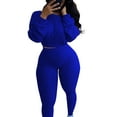 thumbnail image 1 of LUXUR Ladies Elastic Waist Sweatsuits Cropped Running Two Piece Outfit Deep Blue L, 1 of 3