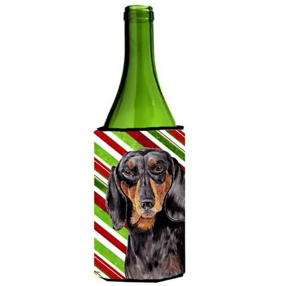 Dachshund Candy Cane Holiday Christmas Wine bottle sleeve Hugger - 24 oz.