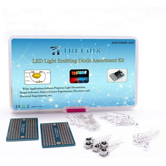 Treedix 490pcs LED Emitting Diode Transparent LED Lamp Assortment Set Kit 3mm 5mm 6 Colors Red Green Blue Orange White Purple Kit Box Infrared Emitter IR Receiver with 80pcs Resistor Kit