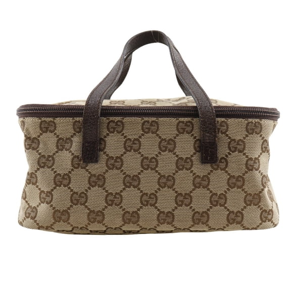 Pre-Owned Gucci Vanity Handbag 124540, Beige GG Canvas with Double Zipper, Women's (Fair)