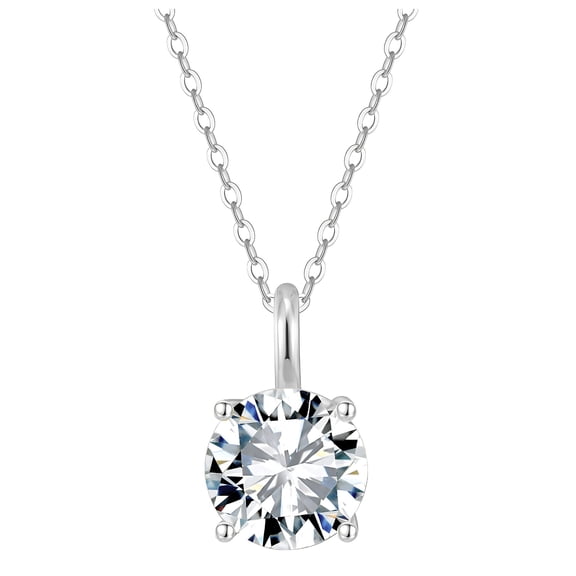 Round Solitaire Necklace for Women Sterling Silver 4 Ct 8A Cubic Zirconia Pendant 16-18" Chain by Ginger Lyne Colelction