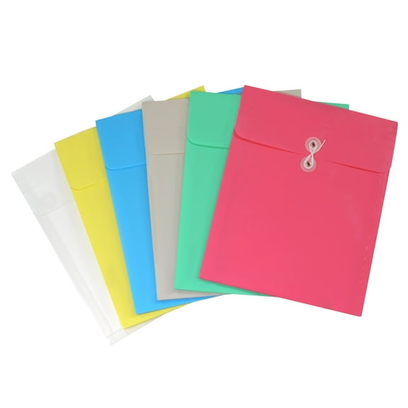 Reusable Poly Envelope with String Closure, Top Load, Assorted Colors (Color May Vary) (Set of 24 Envelopes)