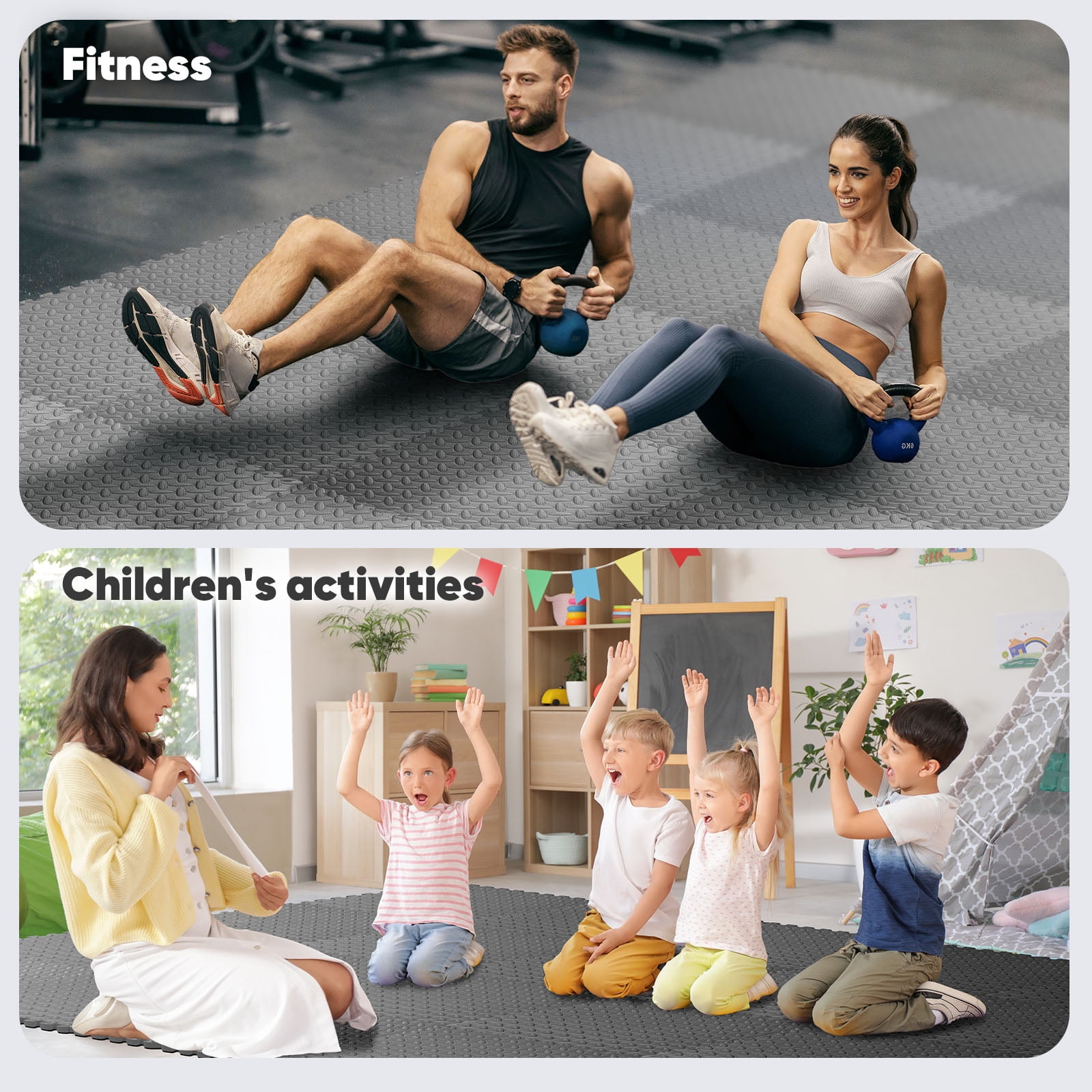 Home Gym Mat, Puzzle Exercise Mat, EVA Interlocking Foam Floor Tiles for Home Workout Equipment and Kids' Play Areas - 24 in x 24 in x ½ in - 12 Tiles Grey