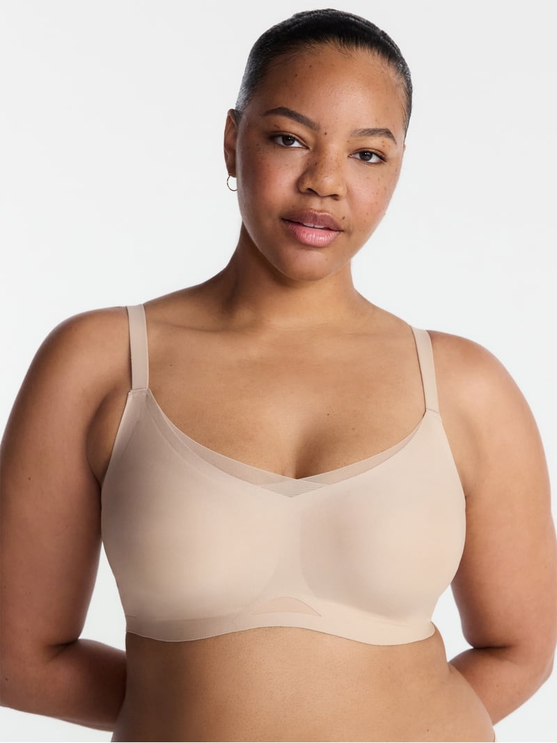 Joyspun Women's Wireless Bonded Bra with Mesh Inserts, Sizes XS