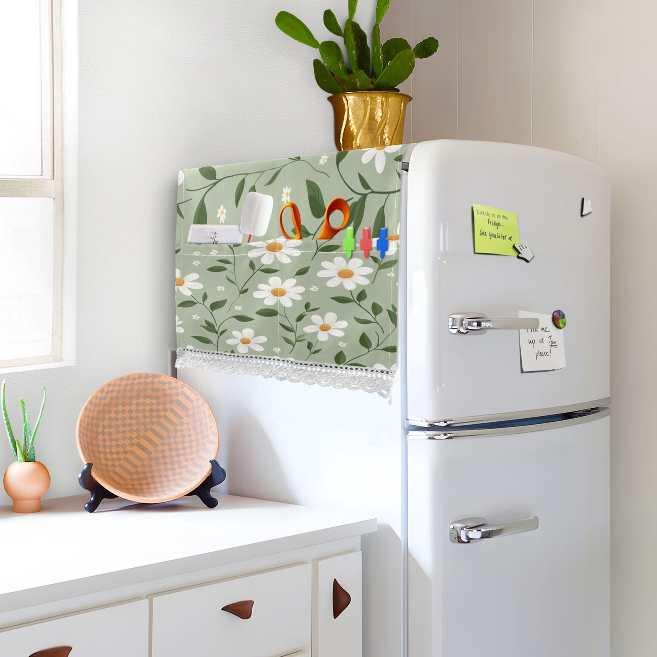 WOBOGO A Seamless Pattern Of White Daisies Washing Machine Cloth Dryer Refrigerator Top Cover Protective Non-Slip Mat For Kitchen Laundry