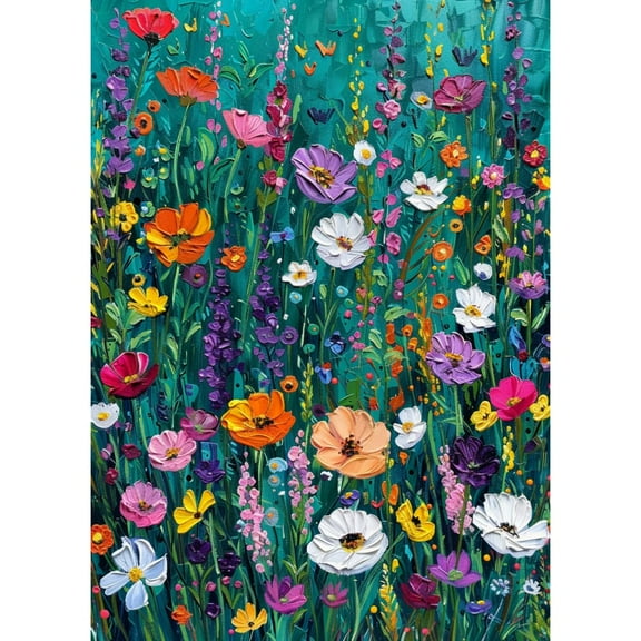 5D Diamond Art Colorful Textured Wilf Flowers DIY Paint with Full Drill Round Diamond Gems Painting by Number Kits for Adults Art Craft Home Wall Decor 11.8x15.8in