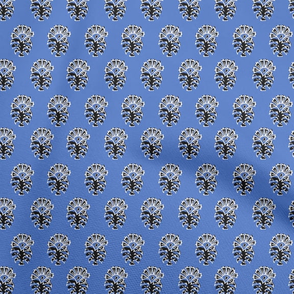 oneOone Polyester Spandex Blue Fabric Block Dress Material Fabric Print Fabric By The Yard 56 Inch Wide