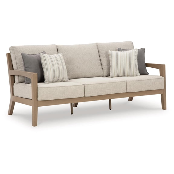 Bowery Hill Coastal Driftwood Plastic Outdoor Sofa with Cushion