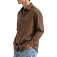 thumbnail image 3 of Mens Long Sleeve Button Down Shirt Casual Collared Dress Top Work Office Wear Solid Color Lightweight Comfortable Fit for Daily Use Coffee 2XL, 3 of 6