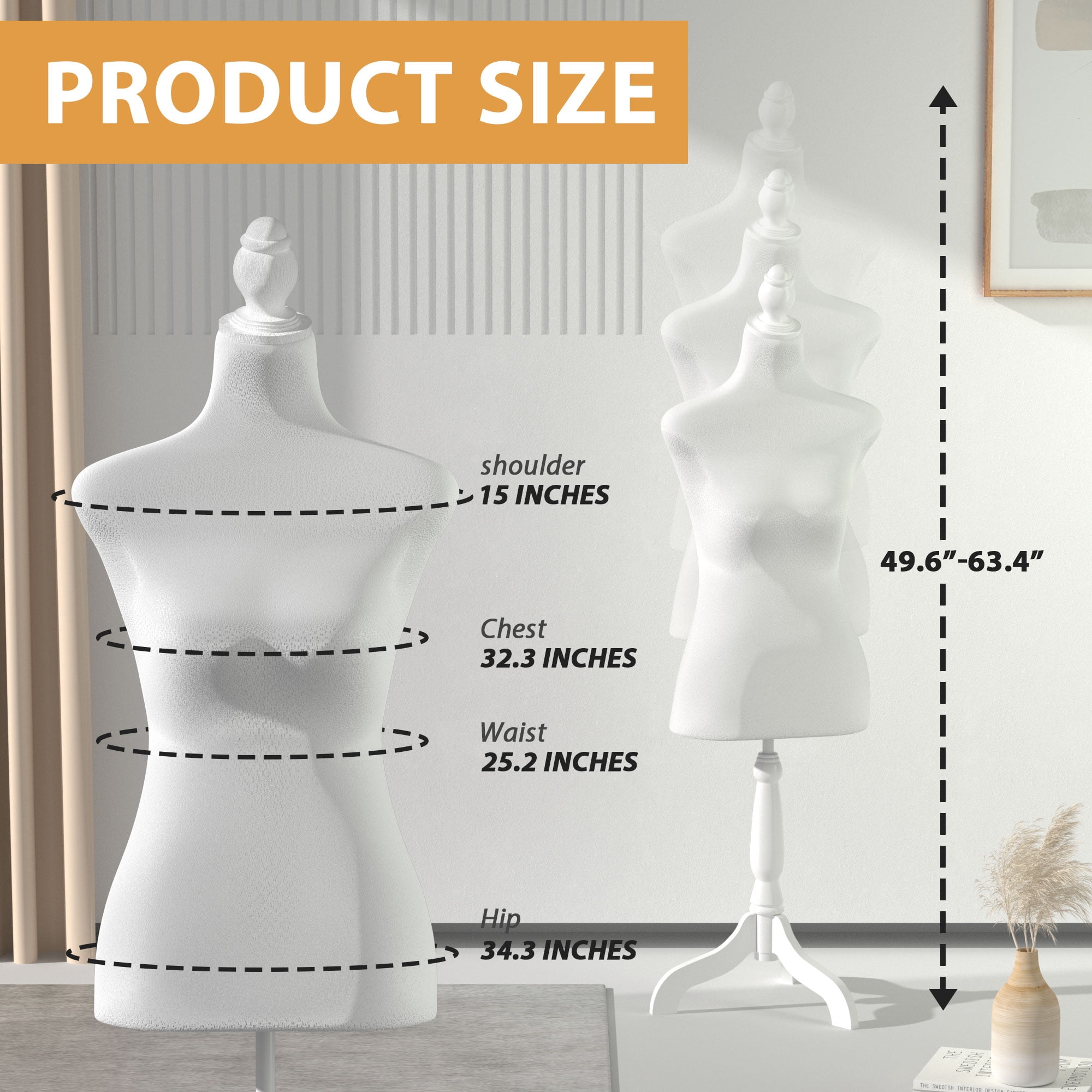YRLLENSDAN Mannequin Body Dress Mannequin With Stand 49.6-63.4 Inch Height Adjustable Wooden Tripod Stand High Density Foam Sewing Mannequin Female Mannequin Full Body Dress Forms Dress Form  (White)