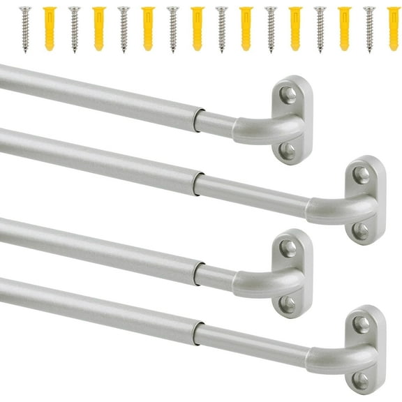 NestE -4 Pack Screwed Sash Curtain Rod Adjustable 18-30 Inch, 3/8 In. Diameter, French Door Curtain Rods (Nickel)