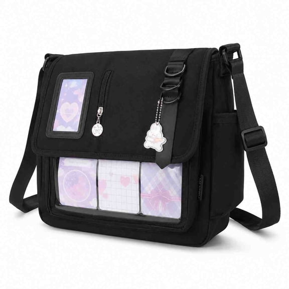 Women's Crossbody Messenger Bag with Clear Front Pocket, Lightweight Shoulder Purse with Multiple Compartments for Travel, Shopping and Daily Use