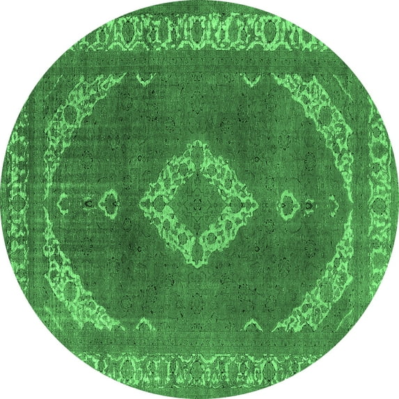 Ahgly Company Indoor Round Oriental Emerald Green Industrial Area Rugs, 3' Round