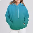 thumbnail image 2 of LEBONYAR Women's Fashion Round Neck Drawstring Hoodie Casual Gradient Color Long Sleeve Pocket Loose Fit Sweatshirts, 2 of 7