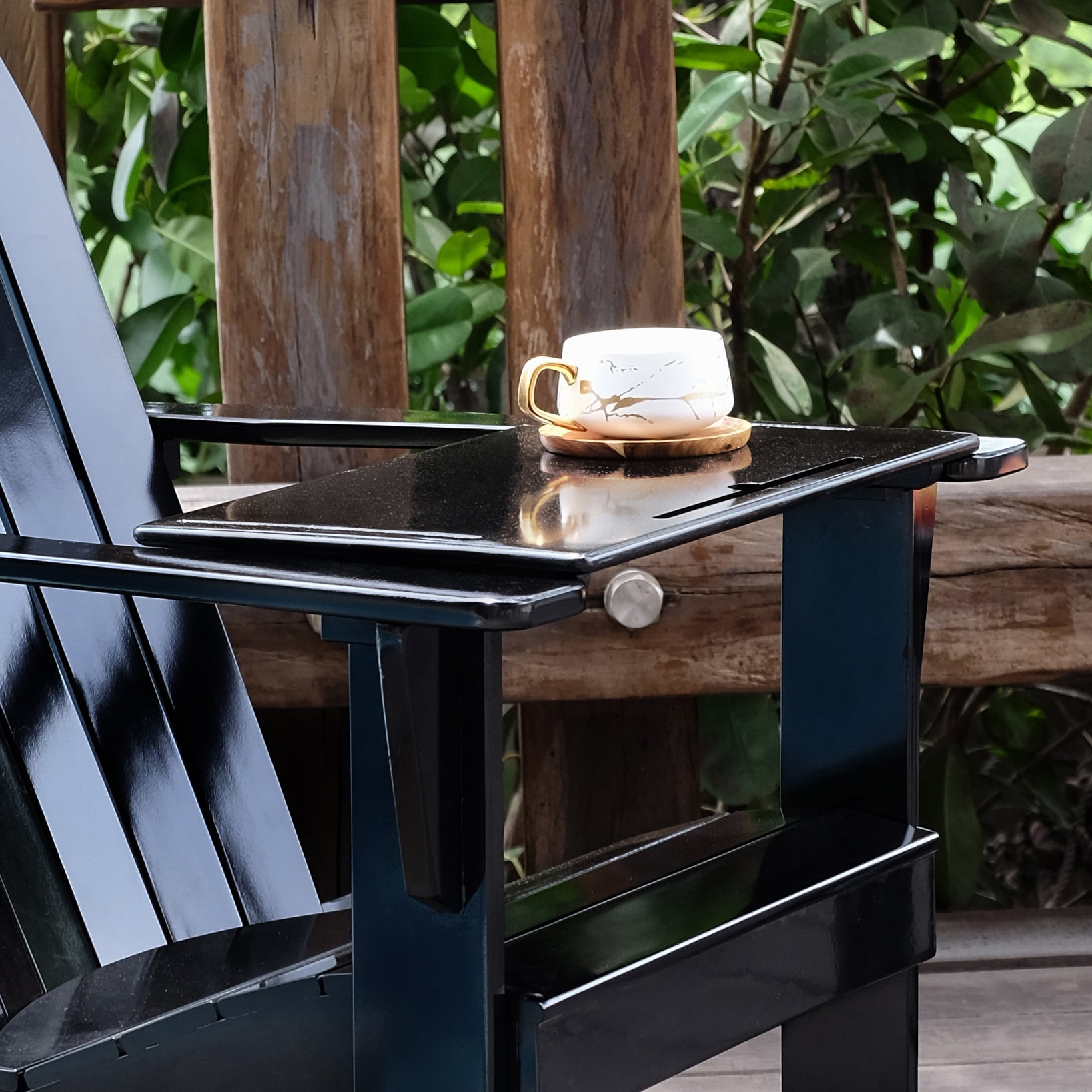 Alston Mahogany Wood Outdoor Adirondack Chair, Free Tray Table, Black
