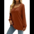 thumbnail image 2 of Blusa Elegante Informal con Cuello en Forma de Corazón y Larga para Mujer, Color Liso, Estilo Túnica, Tipo Suéter. Naranja Rojo M, 2 of 5
