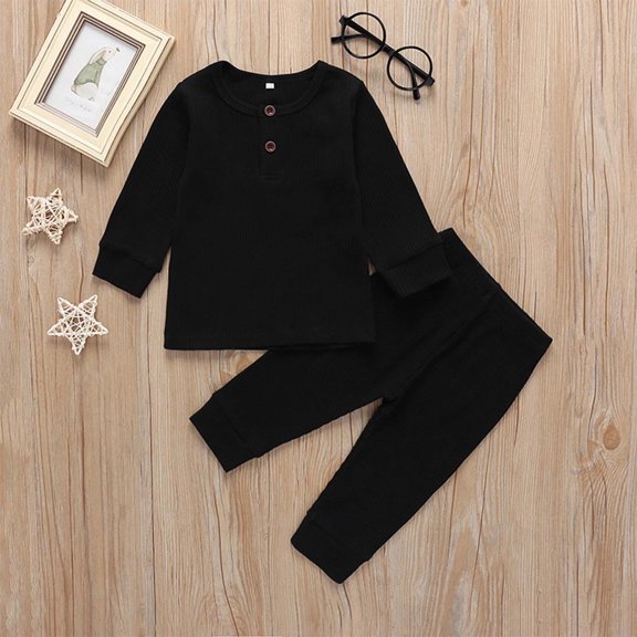 2Pcs Baby Girls Outfit Clearance Toddler Baby Boys Girls Fashion Long Sleeve Round-Neck Solid Tops Pants Outfits