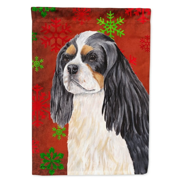 Carolines Treasures SC9431-FLAG-PARENT Cavalier Spaniel Red and Green Snowflakes Holiday Christmas Flag  multicolor