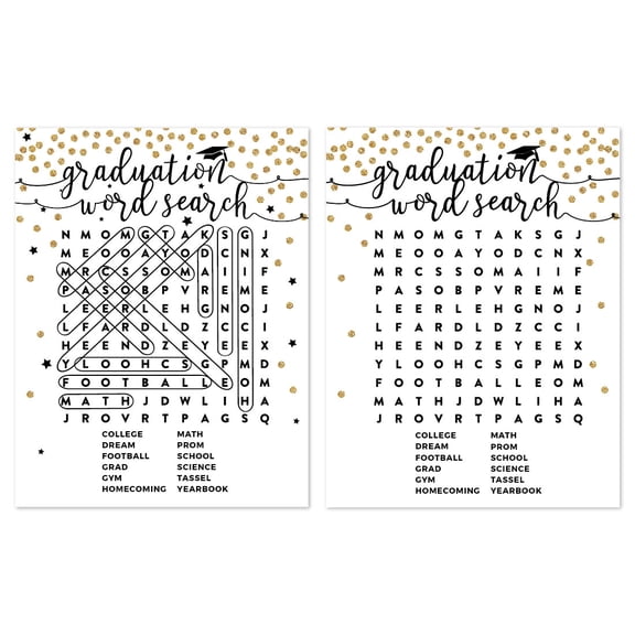 Koyal Wholesale White Gold Graduation Word Search Game Cards, 20-Pack