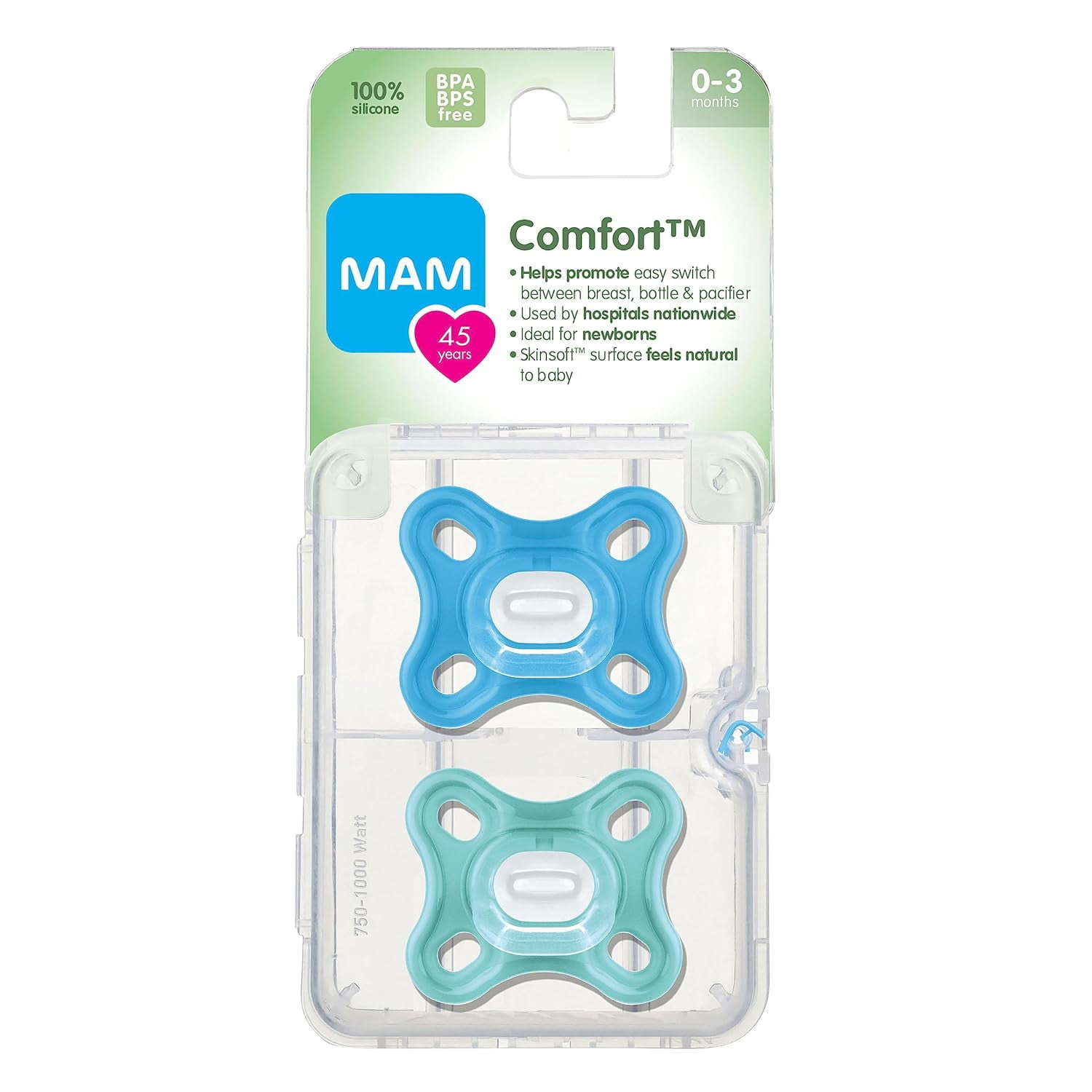 Pack MAM Comfort 2 Chupetes Silicona 0 Meses + Caja Esterilización 