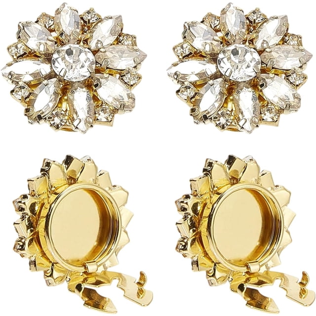 2Pcs Silver Crystal Rhinestone Button Covers Sleeve Buttons Cover Detachable Shirt Button Clips Buttons Flower Sleeve Jewelry Stylish Shirt Cufflinks for Dress Suit Shirt Tuxedo Accessories