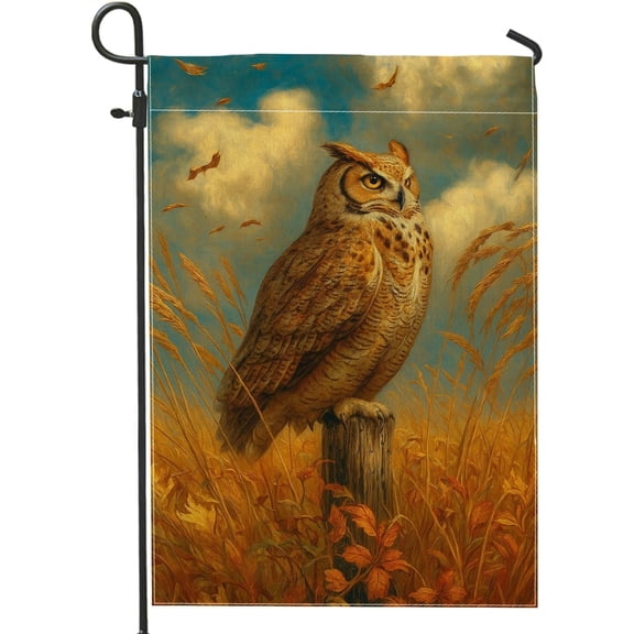 Autumn Owl Garden Flag, Double Sided Burlap Yard Banner, Fall Outdoor Home Decor, 12 x 18 Inch