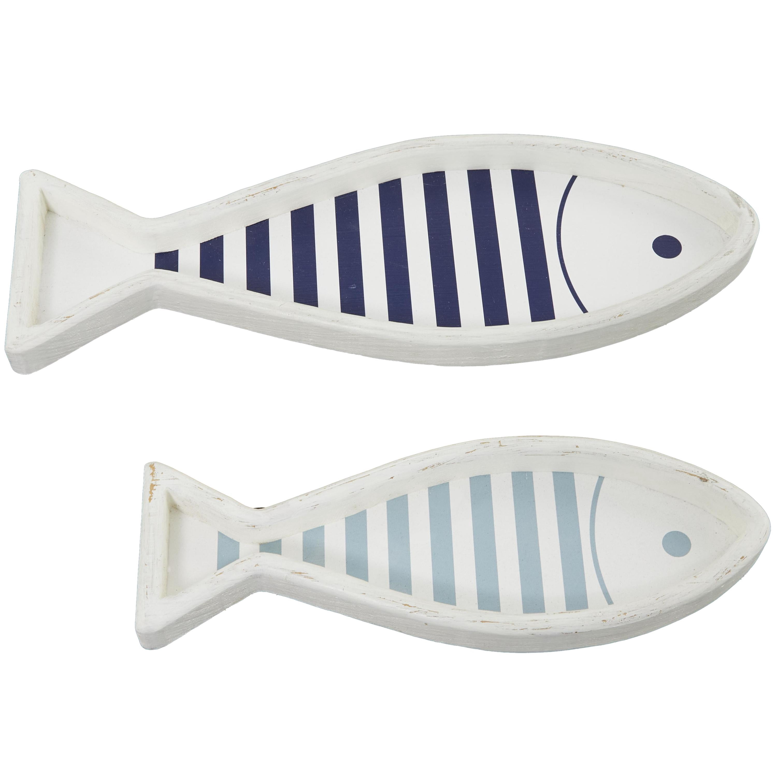DecMode 21", 16"W White Wood Fish Tray, 2-Pieces