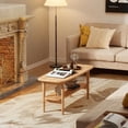 thumbnail image 3 of YWEN 100% Solid Oak Wood Coffee Table with Open Shelf - Oval Narrow Coffee Table for Small Space, Living Room (Oak, 39.37"), 3 of 8