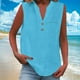 thumbnail image 2 of Camisas de trabajo para mujer,Camiseta de tirantes de lino con cuello en V para mujer, detalle de botones y bolsillo en el pecho, blusa informal sin mangas para estar en casa, sopatenor, 2 of 9