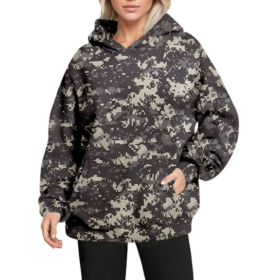 Bovemsi Sweatshirt for Women Long Sleeved With Gradient Letter Printed Pockets And Camo Hoodie
