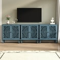 thumbnail image 6 of Atumcto Vintage Accent Sideboard Storage Cabinet, 2-Door Display Cabinet with Symmetrical Floral Carved Design, Adjustable Shelf & Solid Wood Legs for Living Room or Entryway, Antique Blue, 6 of 15