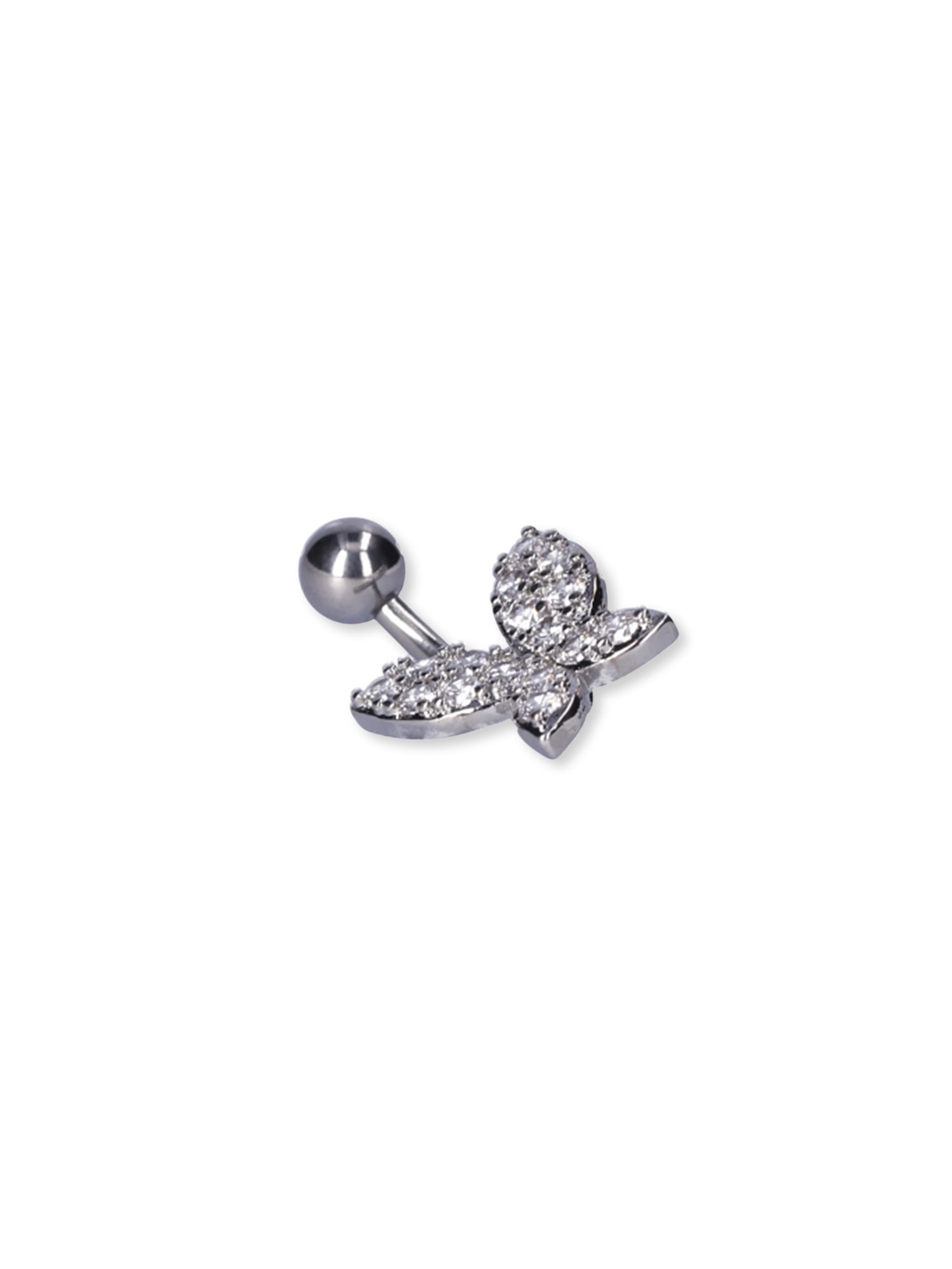 Butterfly Cubic Zirconia Silver-Tone 316 Stainless Steel Belly Button Ring, Butterfly Navel Piercing Jewelry