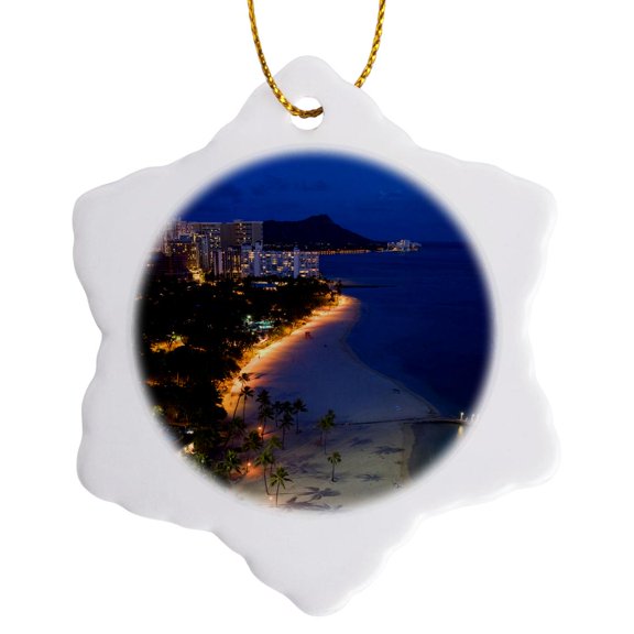3drose, Waikiki Beach, Honolulu, Oahu, Hawaii - Us12 Dpb1483 - Douglas Peebles, 3 inch Snowflake Porcelain Ornament