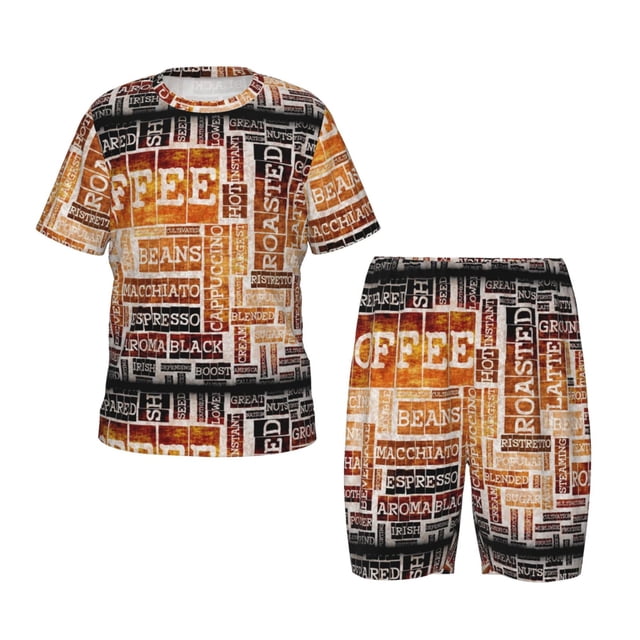 Balery Hand Drawn Vintage Coffee Conjunto de Pijama Infantil de Manga Corta con Estampado – Ropa de Dormir de Algodón Suave-4X-Large