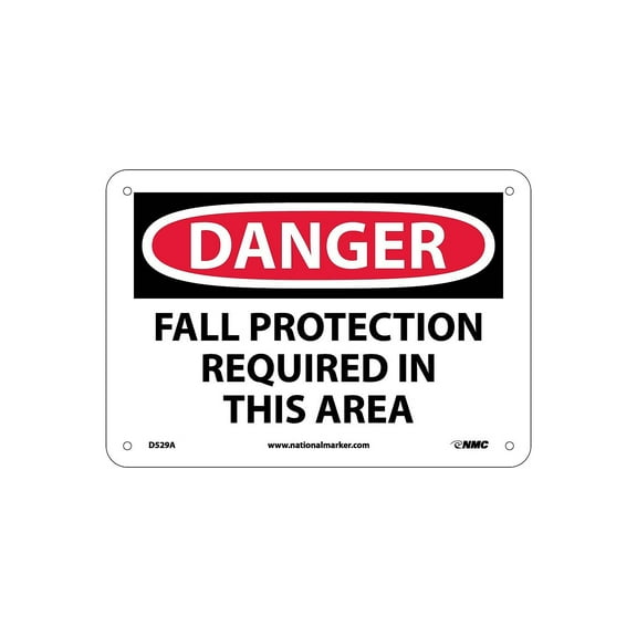 National Marker Fall Protection Required In This Area 7X10 .040 Aluminum Danger Sign D529A