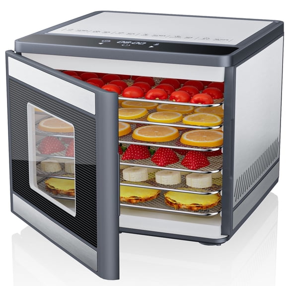 TINANA Food Dehydrator Machine with 6 Stainless Steel Trays, Best Timer Temperature Control Machine at Home for Jerky, Meat, Fruit, Dark Gray