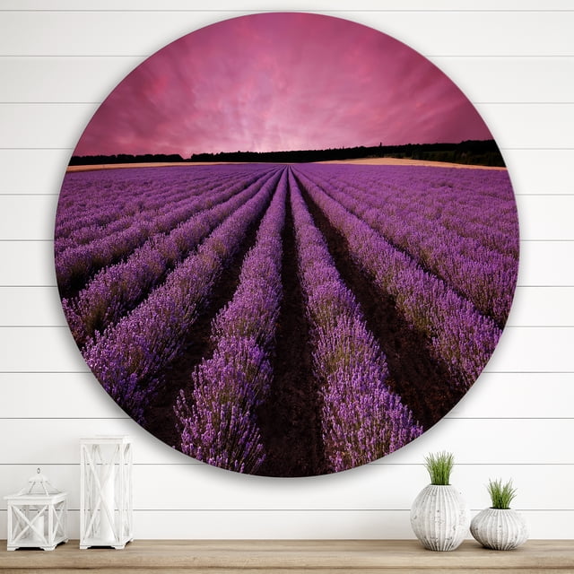 Designart - Sunrise & Dramatic Clouds Over Lavender Field XI - Farmhouse Metal Circle Wall Art