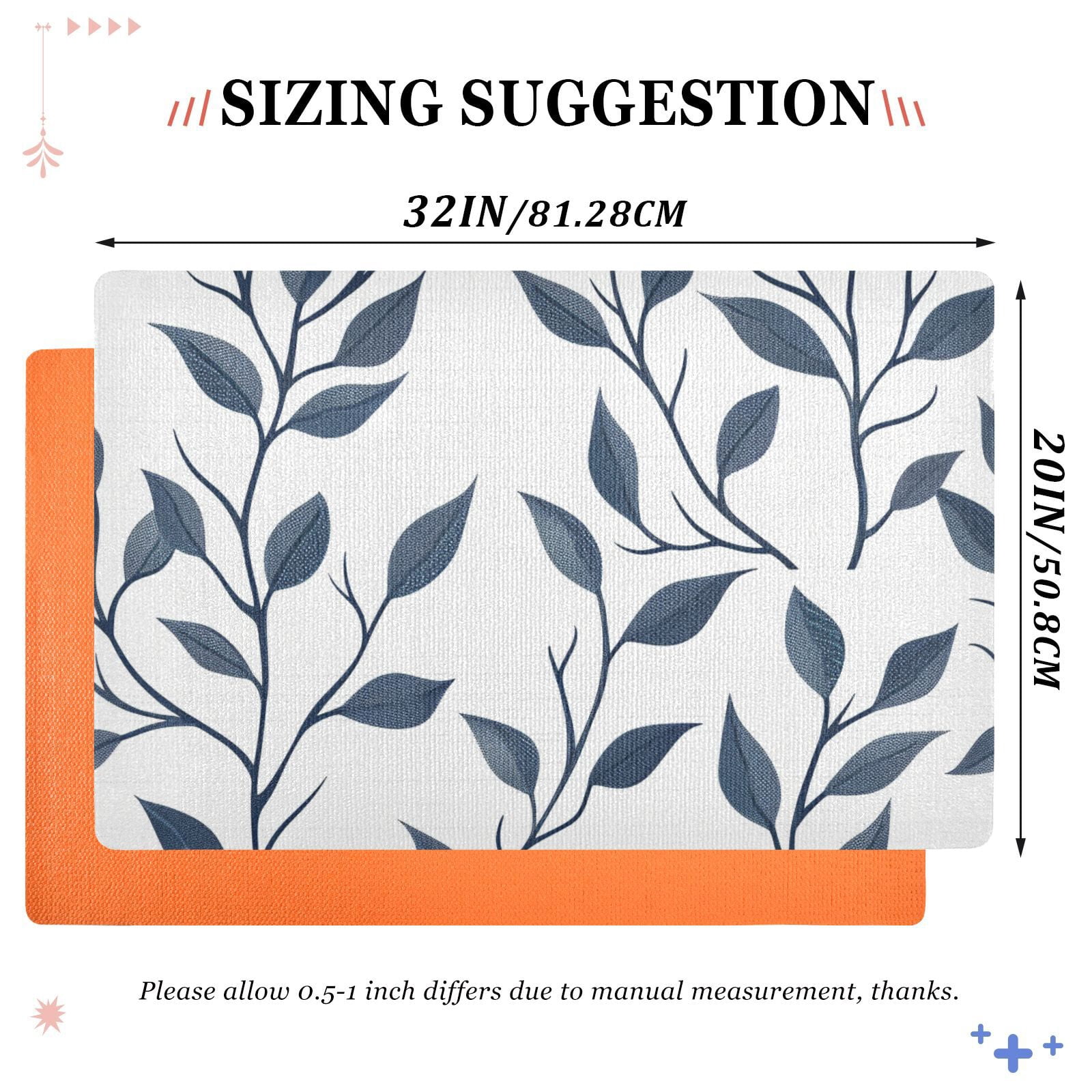 JSTEL Blue Branch Leaves Front Door Mat Outside Entrance 32x20 Inch Doormat for Outdoor Indoor Washable Non Slip Floor Mats