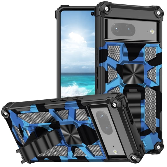 SaniMore for Google Pixel 6 Case, Rugged PC & Soft TPU CD Magnetic Cover Built-in Car Mount & Multi-View Kickstand Camouflage Military Grade Shockproof Heavy Duty Protective Shell, Darkblue