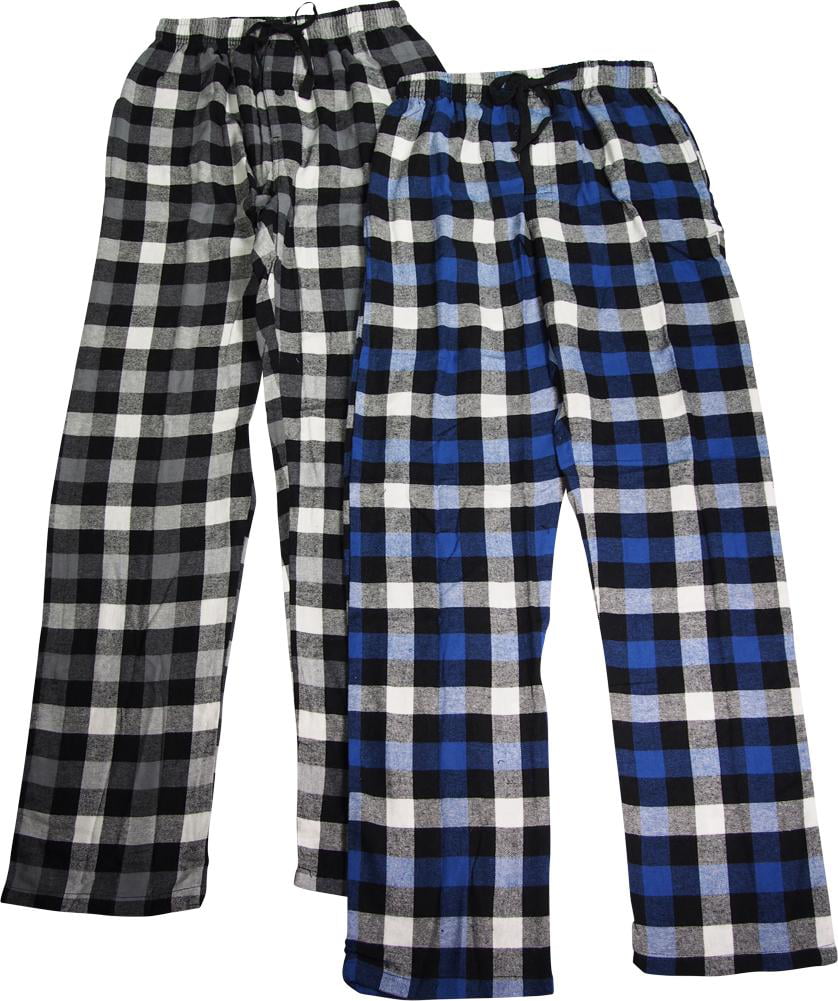 BLACK Gray Plaid L/S Pant Set Pajamas PJs Cotton NWT Men's Hanes Flannel BLUE 