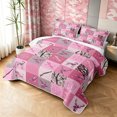 thumbnail image 3 of Manfei Rustic Elk Twin Quilt Set, Folk Buffalo Grid Twin Coverlet Set, Red White, Pink Reversible, 2-Piece, 1 Bedspread and 1 Pillowcase, 3 of 7