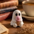 thumbnail image 3 of Halloween Ghost Figurine Resin Statue With Pink Ice Cream, Cute White Ghost Tabletop Decoration For Home Shelf Party Display, 3 of 3