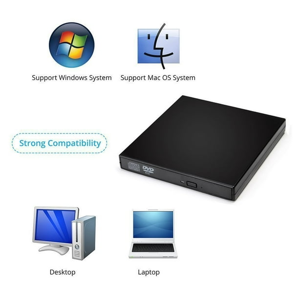VSHOP ® Lecteur CD DVD externe USB 2.0 Slim avec Lecteur DVD ROM + CD ROM