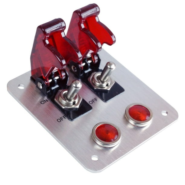 2 Rows Safety Cover Toggle Switch with Red Indicator Light Aluminum