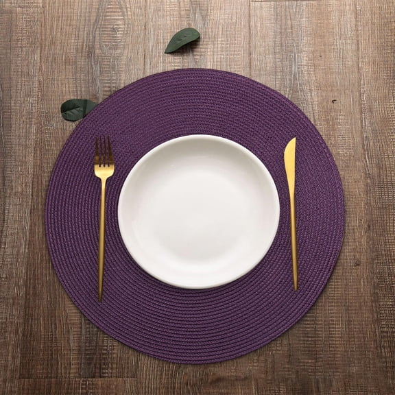 YCCMML Washable Woven Cotton Yarn Placemats Set, Water-Resistant Plastic Table Mats, Round Dining Table Protectors and Decor