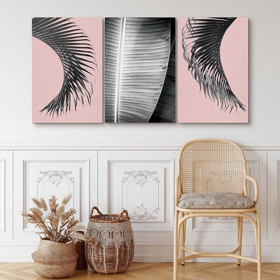 PixonSign Canvas Print Wall Art Set Hanging Palm & Banana Leaves Floral Plants Photography Realism Tropical Closeup Relax/Calm Multicolor Dark Black and White for Living Room, Bedroom - 16"x24"x3