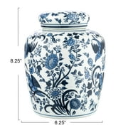 Creative Co-Op Decorative Bird Ceramic Ginger Jar with Lid, Blue and White